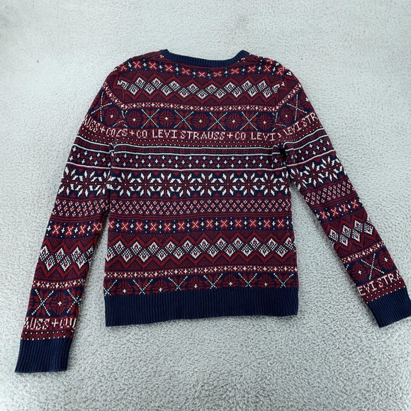 Levi's Holiday Sweater Mens Small Fair Isle Knit Navy Red Crewneck Pullover Xmas - Picture 3 of 7